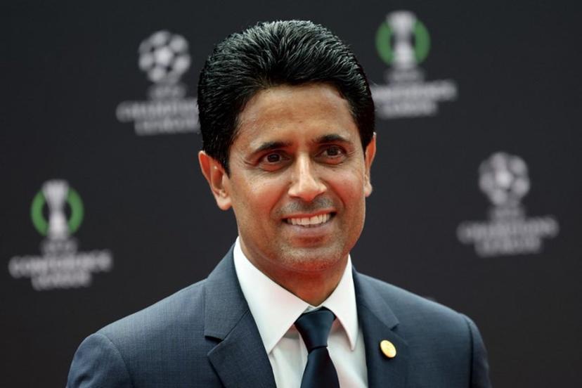 Paris Saint Germain's Qatari president Nasser al-Khelaifi poses prior to the draw ceremony for the league phase of the 2026-2027 UEFA Champions League football tournament at the Grimaldi Forum in the Principality of Monaco on August 27, 2026. Valery HACHE / AFP
