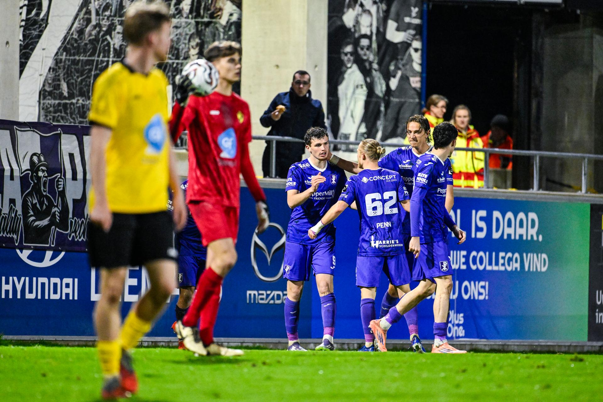Patro Eisden's Leandro Rousseau celebrates after scoring during a soccer game between Lierse SK and Patro Eisden Maasmechelen, Friday 13 March 2026 in Lier, on day 30 of the 2025-2026 'Challenger Pro League' 1B second division of the Belgian championship. BELGA PHOTO TOM GOYVAERTS