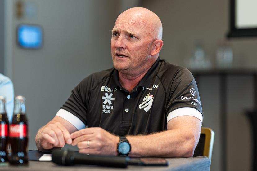 Belgium's head coach Adam Commens pictured during a press conference of the Belgian national teams Red Lions and Red Panthers for the upcoming 2026 Hockey World Cup, Wednesday 12 August 2026, in Genval. The 2026 edition of the Hockey World Cup takes place in Belgium and The Netherlands from August 15 to August 30. BELGA PHOTO EMILE WINDAL