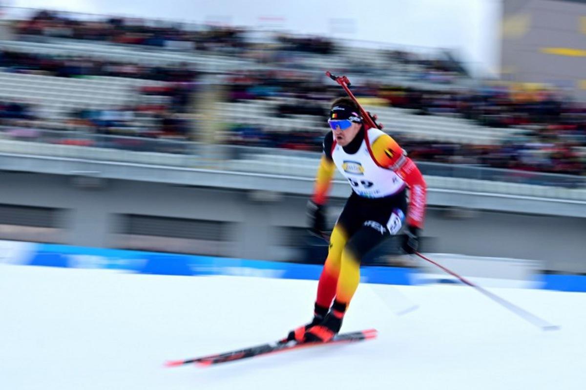 Belgium's Florent Claude competes during the men's 10km sprint competition of the IBU Biathlon World Cup in Oberhof on January 10, 2025. Tobias SCHWARZ / AFP
