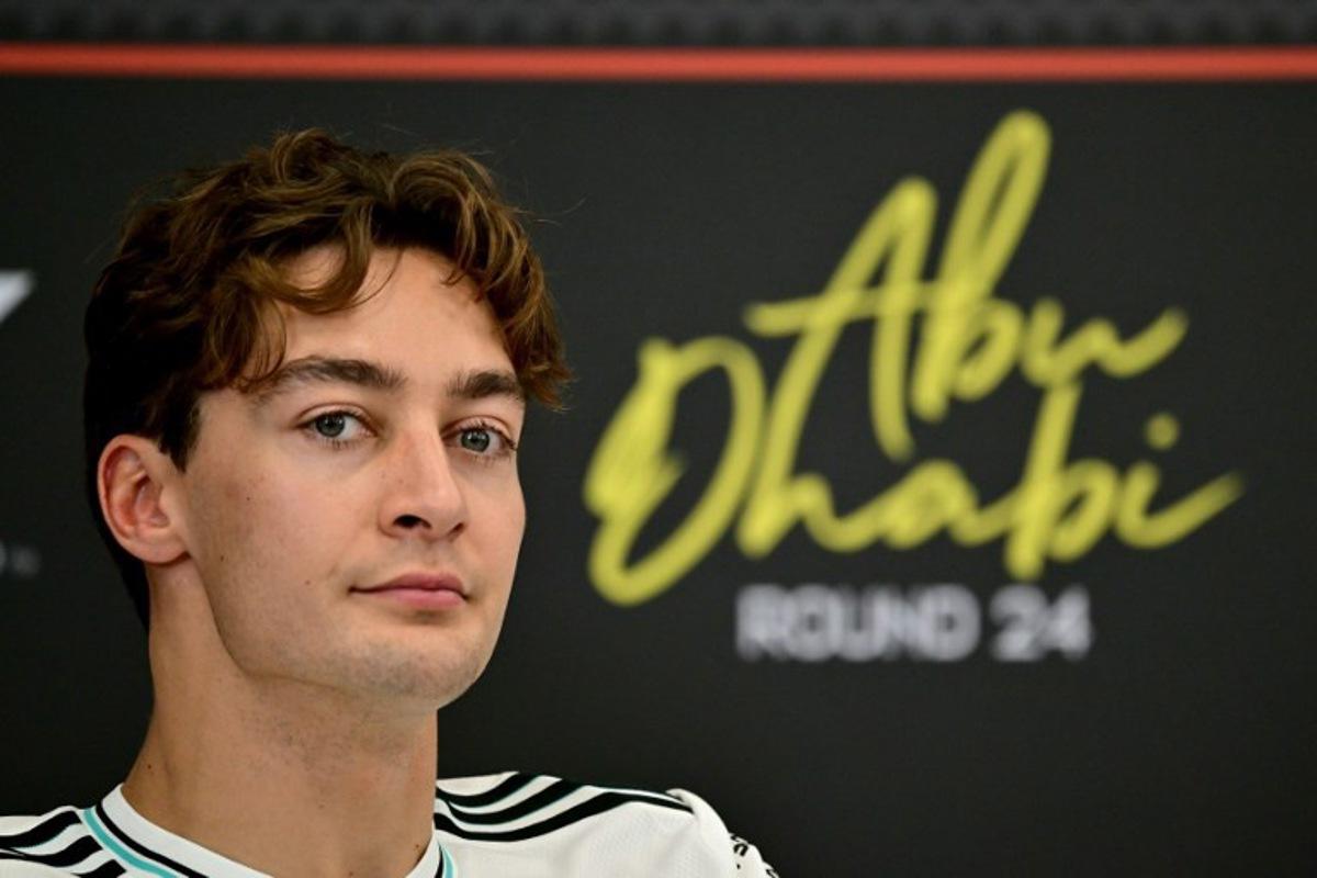 Mercedes' British driver George Russell attends a press conference ahead of the Abu Dhabi Formula One Grand Prix at the Yas Marina Circuit in Abu Dhabi on December 4, 2025. Giuseppe CACACE / AFP