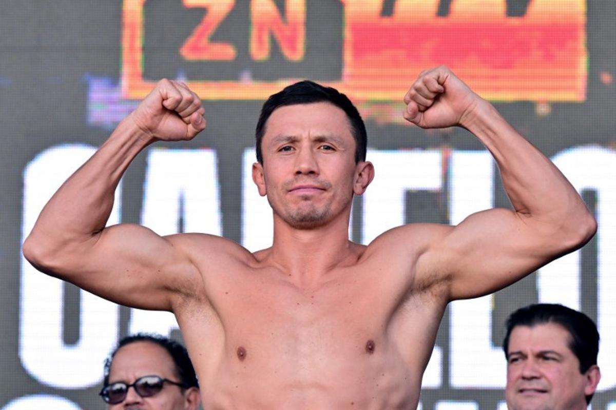 Kazakh boxer Gennady Golovkin weighs in on September 16, 2022 in Las Vegas, Nevada, one day ahead of his super-middleweight title bout against Mexican boxer Saul Alvarez. Frederic J. Brown / AFP