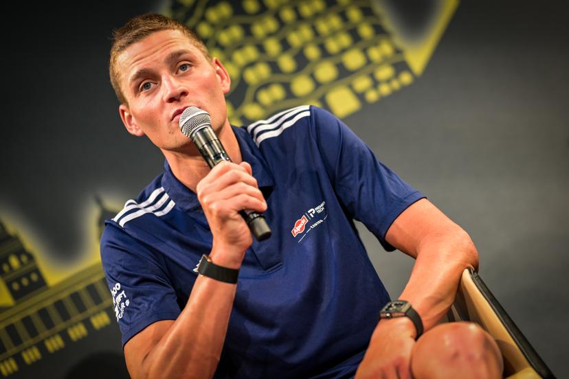 Dutch Mathieu van der Poel of Alpecin-Premier Tech pictured during a press conference ahead of the 2026 Tour de France cycling race, Thursday 02 July 2026, in Barcelona, Spain. The 113th edition of the Tour de France starts on Saturday 4 July in Barcelona, Spain, and will finish in Paris, France on the 26th of July. BELGA PHOTO DAVID PINTENS