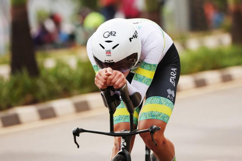 Australian rider Jay Vine competes in the men's Elite Individual Time Trial cycling event during the UCI 2025 Road World Championships, in Kigali, on September 21, 2025. Anne-Christine POUJOULAT / AFP
