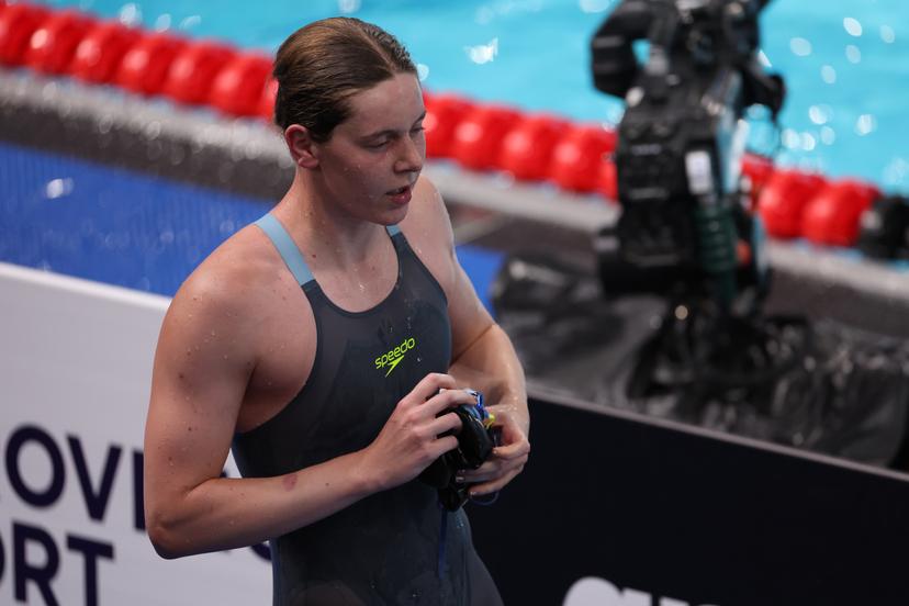 Belgian athlete Roos Vanotterdijk reacts after the semifinals of the Women's 100m Freestyle, at the European Aquatics Championships in Paris, France on Monday 10 August 2026. Roos did not qualify for the final. BELGA PHOTO VIRGINIE LEFOUR