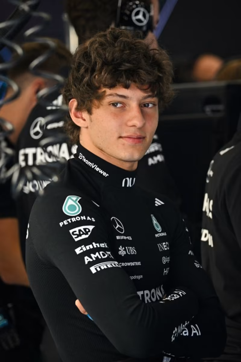 Mercedes' Italian driver Kimi Antonelli reacts in the garage before taking part in the third practice session at the Spa-Francorchamps circuit, in Spa, ahead of the Formula One Belgian Grand Prix, on July 18, 2026. Andrej ISAKOVIC / AFP