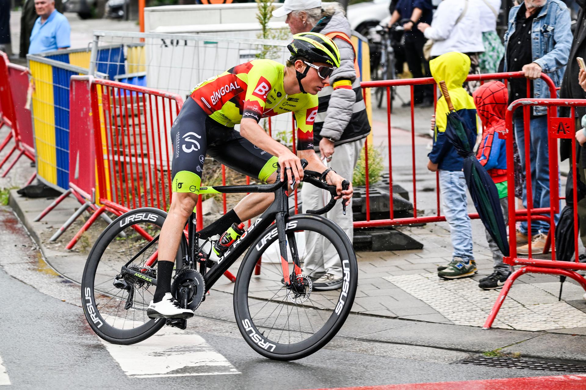 Belgian Aaron Van der Beken of Bingoal WB pictured in action during the men's elite race at the Schaal Sels Merksem criterium in Merksem, Antwerp, Sunday 27 August 2023. BELGA PHOTO GOYVAERTS