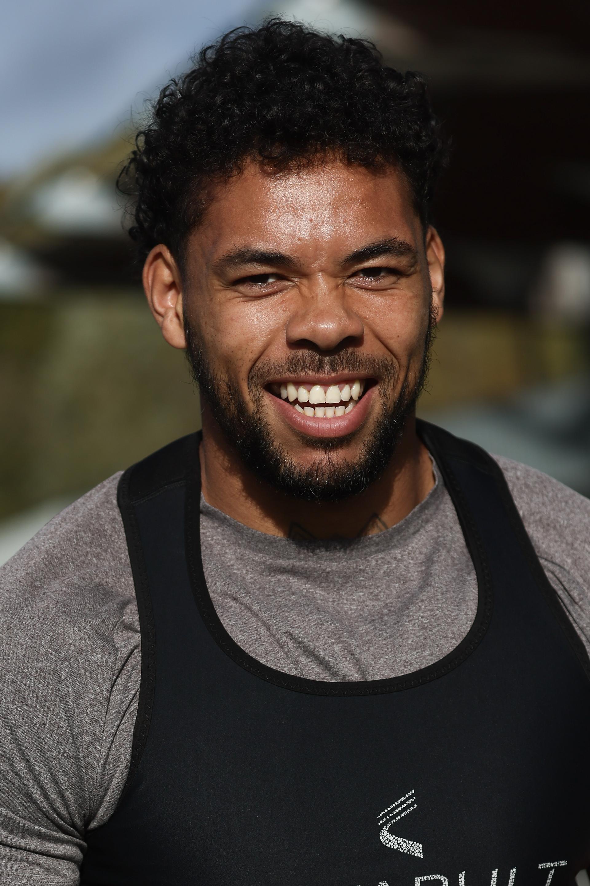 Belgium's Dazzy Cornez poses for the photographer during a training session of the Black Devils, the Belgian national rugby team, at the Nelson Mandela Stadium in Neder-Over-Heembeek, Brussels, Sunday 02 November 2025. The team is preparing for the qualification games for the World Cup. BELGA PHOTO BRUNO FAHY