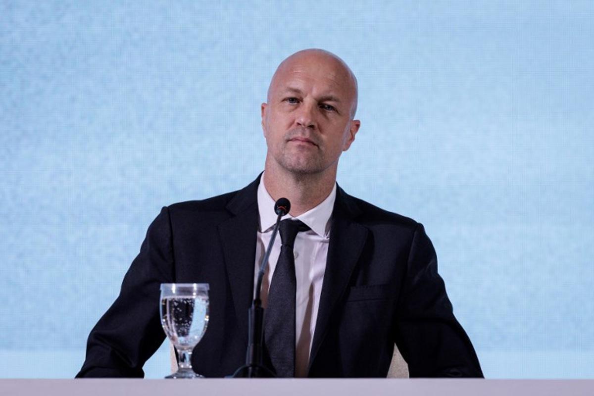 Netherlands' Jordi Cruyff, newly-appointed technical advisor of the Indonesian Football Association (PSSI), attends a press conference in Jakarta on March 11, 2025. Yasuyoshi CHIBA / AFP