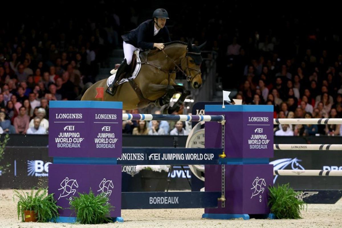 Belgian Pieter Devos riding Casual DV Z competes in the FEI World Cup Jumping event at the Parc des Expositions in Bordeaux, south-western France, on February 8, 2025. ROMAIN PERROCHEAU / AFP