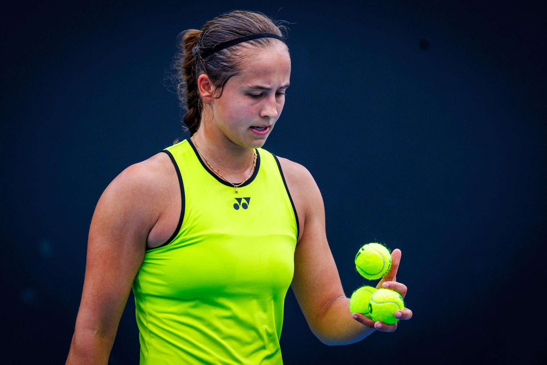Belgium¿s Hanne Vandewinkel during a qualifying match against USA¿s Carol Young Suh at the Australian Open, Melbourne Park, Melbourne, January 13, 2026. Photo by Patrick Hamilton/SIPA USA) --- BENELUX ONLY ---