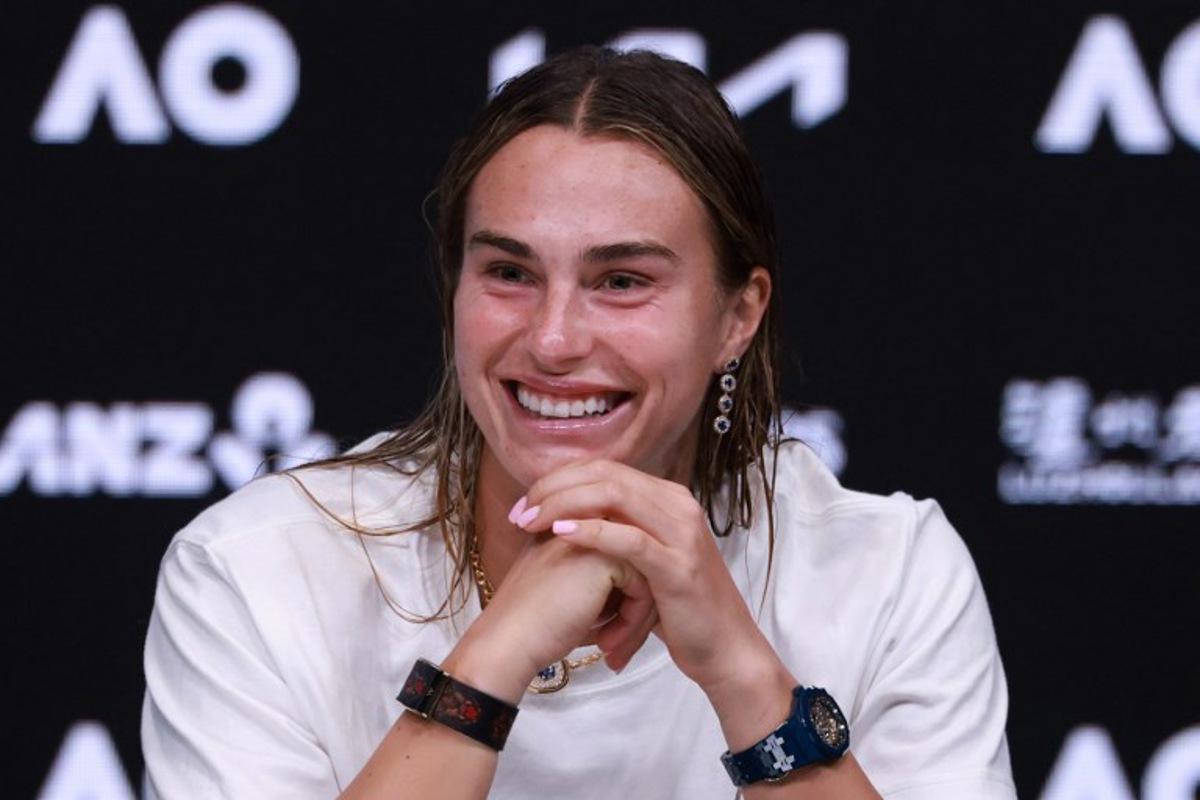 Belarus' Aryna Sabalenka speaks during a press conference after her defeat against Kazakhstan's Elena Rybakina during their women's singles final match on day fourteen of the Australian Open tennis tournament in Melbourne on January 31, 2026. DAVID GRAY / AFP