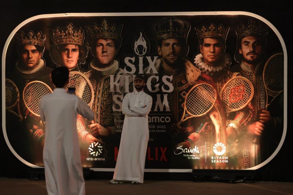 People arrive for the Six Kings Slam exhibition tennis tournament in Riyadh on October 16, 2025. Fayez NURELDINE / AFP