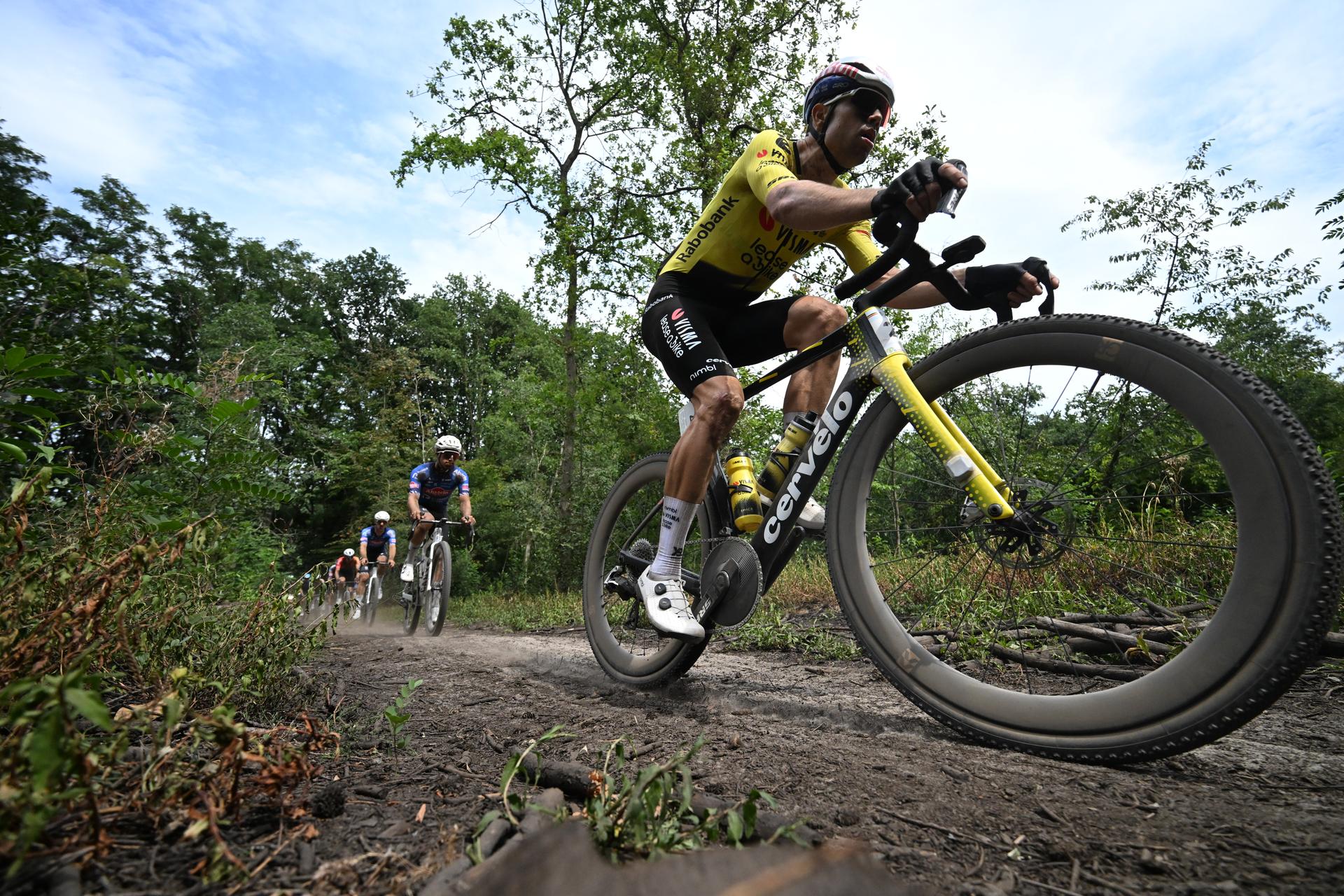 Belgian Wout van Aert of Team Visma-Lease a Bike pictured during the elite race at the Belgian Gravel Championships, Sunday 16 August 2026 in Grobbendonk. BELGA PHOTO ELIAS ROM