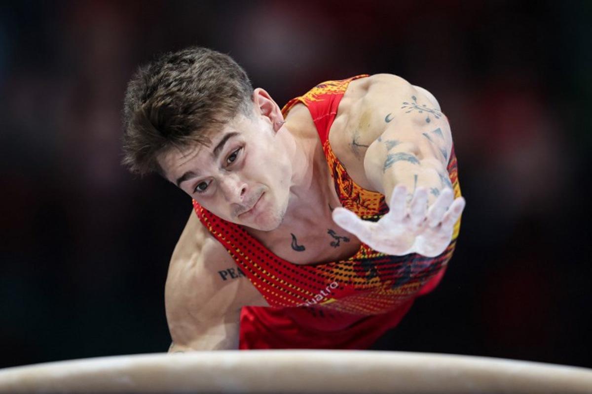 Belgium's Victor Martinez competes on the vault during the Men's all around final of the Men's and Women's Artistic Gymnastics European Championships in Leipzig, eastern Germany on May 29, 2025. Ronny HARTMANN / afp