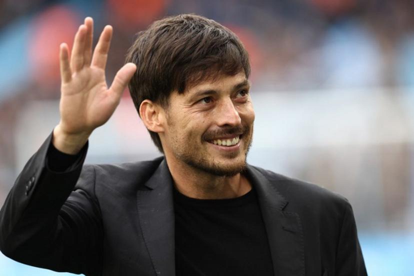 Former City player David Silva is introduced ahead of kick-off in the English Premier League football match between Manchester City and Wolverhampton Wanderers at the Etihad Stadium in Manchester, north west England, on May 4, 2024. Darren Staples / AFP