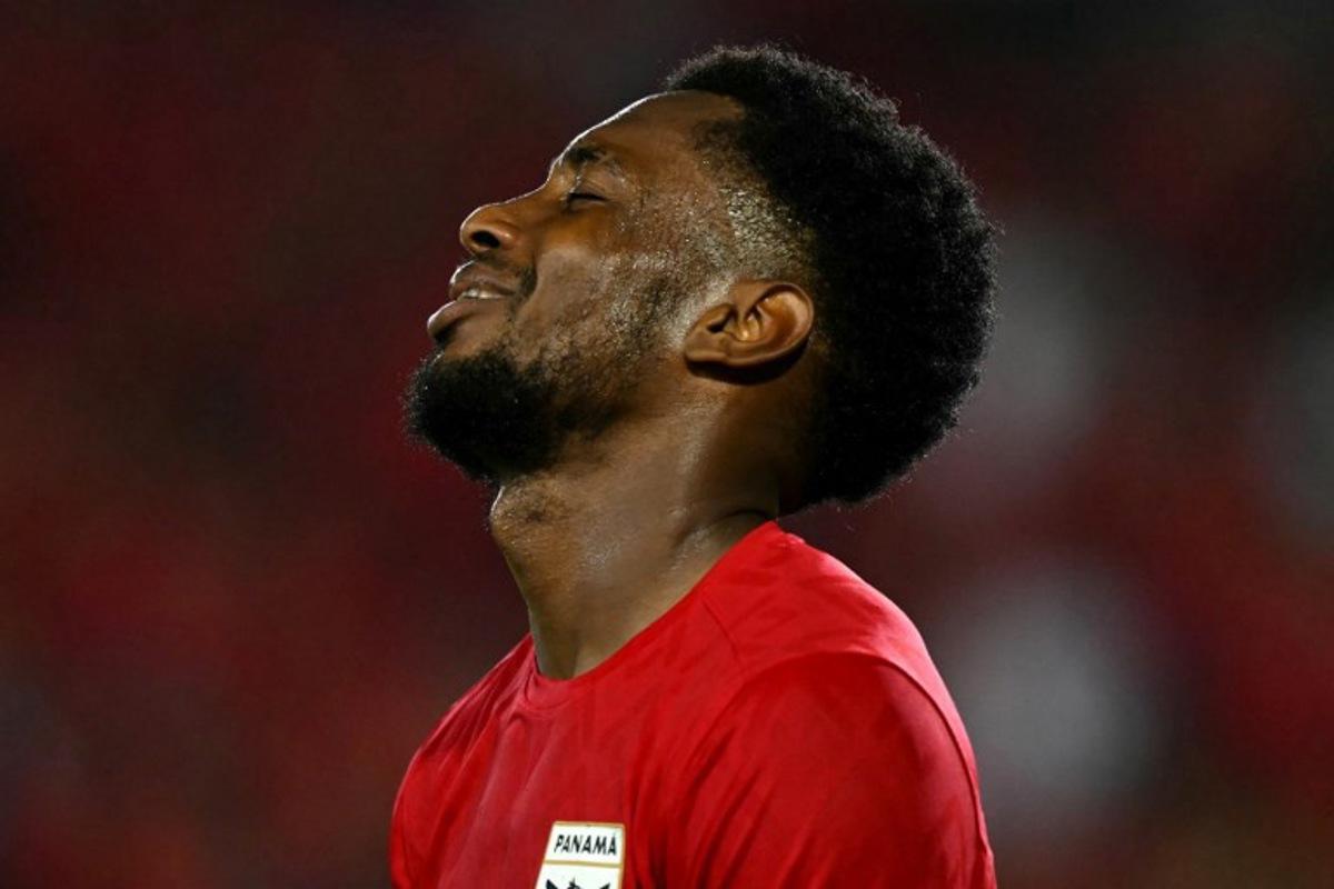 Panama's defender #23 Michael Murillo reacts after missing a goal scoring opportunity during the Concacaf Nations League quarterfinals second leg football match between Panama and Costa Rica at the Rommel Fernández Gutiérrez Stadium in Panama City on November 18, 2024. MARTIN BERNETTI / AFP