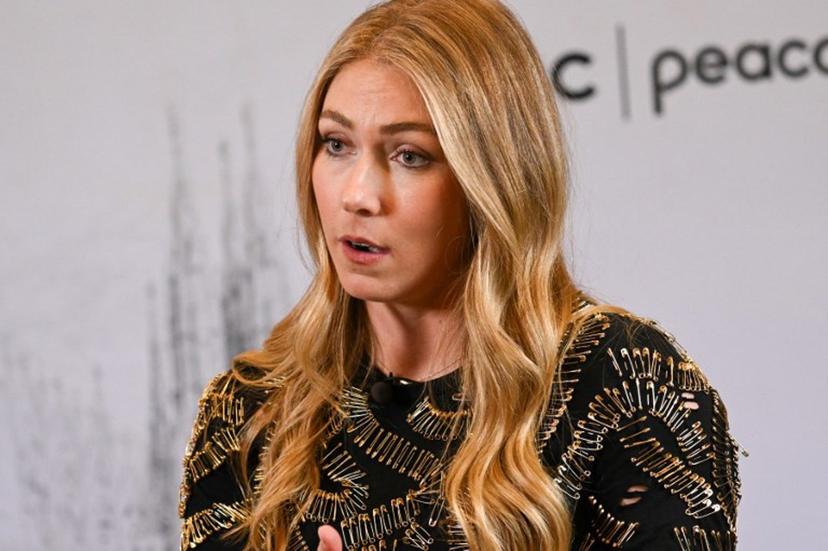 US skier Mikaela Shiffrin speaks during an interview at an NBC Universal Team USA filming event ahead of the 2026 Winter Olympics on a sound stage at the Sunset Glenoaks studios in Los Angeles, California on May 21, 2025. Patrick T. Fallon / AFP