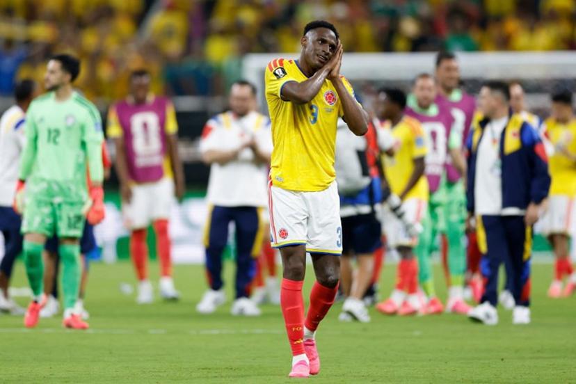 Colombia's defender #03 Jhon Lucumi celebrates after winning the 2026 World Cup Group K football match between Colombia and Democratic Republic of Congo at the Guadalajara Stadium in Zapopan on June 23, 2026. Ulises RUIZ / AFP