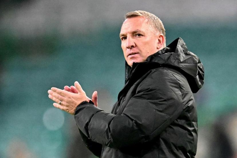 Celtic's Northern Irish head coach Brendan Rodgers applauds the fans following the UEFA Europa League league-stage football match between Celtic and Sturm Graz at Celtic Park in Glasgow on October 23, 2025.  ANDY BUCHANAN / AFP