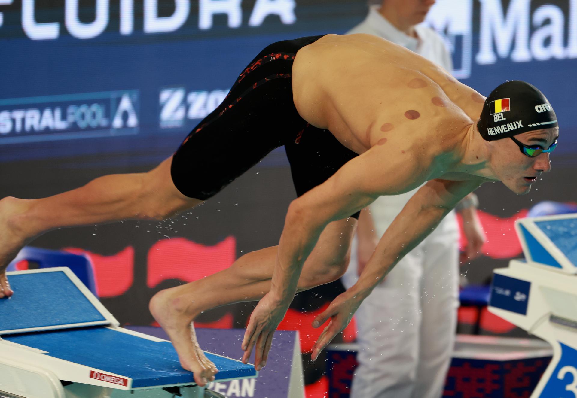 Belgian Lucas Henveaux pictured in action during the men's 400m freestyle at the European Aquatics Short Course Swimming Championships in Lublin, Poland, on Tuesday 02 December 2025. BELGA PHOTO NIKOLA KRSTIC