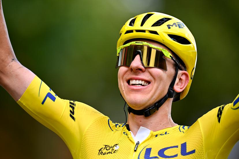 Slovenian Tadej Pogacar of UAE Team Emirates-XRG celebrates as he crosses the finish line of stage 21 of the 2026 Tour de France cycling race, a stage of 130km from Thoiry to Paris Champs-Elysees , on Sunday 26 July 2026. The 113th edition of the Tour de France starts on Saturday 4 July in Barcelona, Spain, and will finish in Paris, France on the 26th of July. BELGA PHOTO JASPER JACOBS