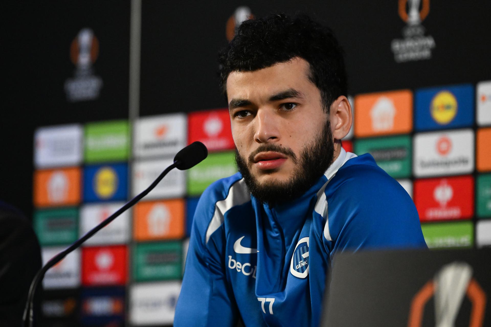 Genk's Zakaria El Ouahdi pictured during a press conference of Belgian soccer team KRC Genk, Wednesday 25 February 2026 in Genk. The team is preparing for tomorrow's match against Croatian GNK Dinamo Zagreb, in the play-off for the knockout phase of the UEFA Europa League tournament. Genk won the first leg 1-3. BELGA PHOTO JILL DELSAUX
