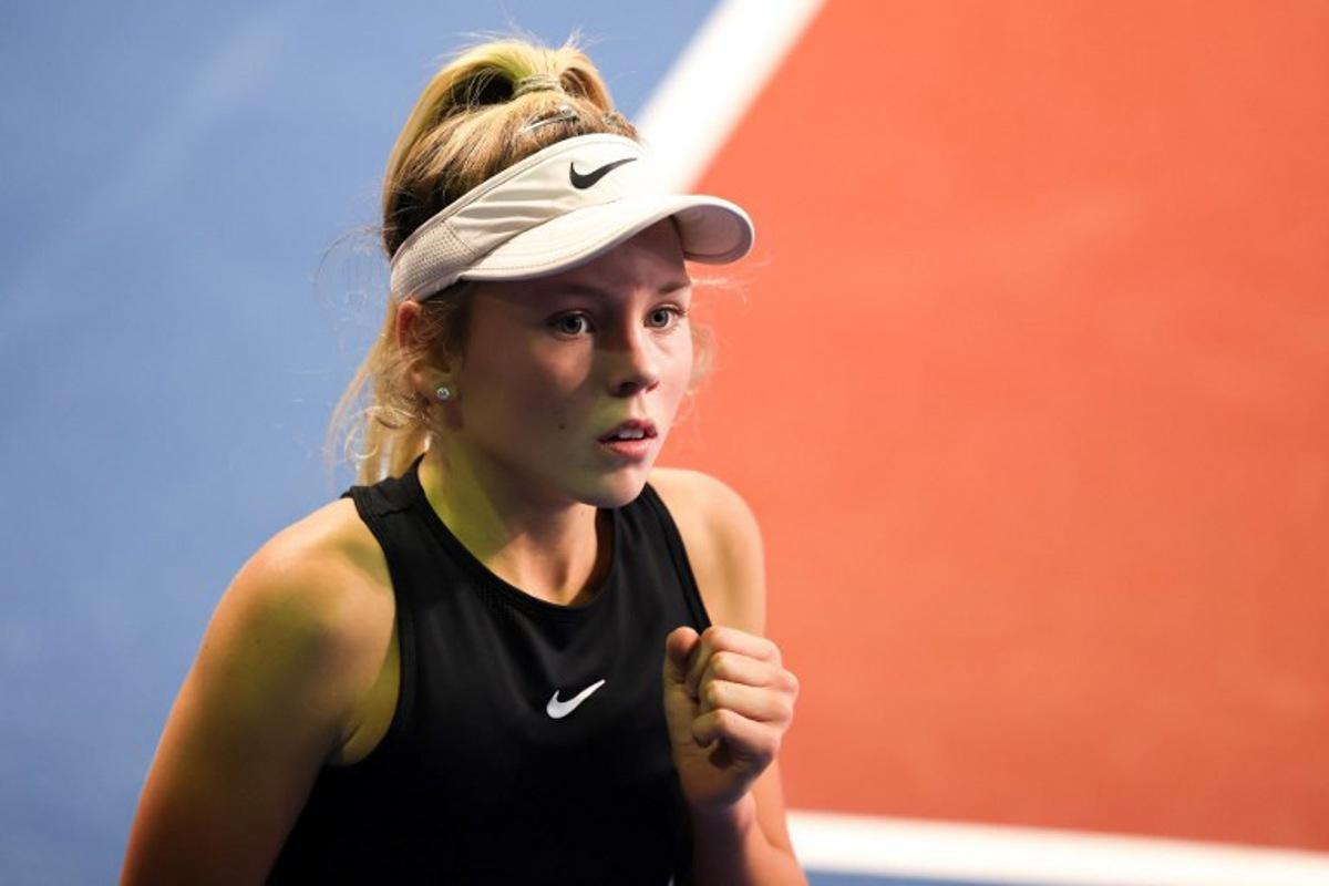 Russian tennis player Ksenia Efremova reacts in her match against Russia's Aleksandra Khomitskaya at the 41st edition of the "Les Petits As" (The Little Champions) tennis tournament in Tarbes, southwestern France on January 25, 2023. The "Les Petits As" tennis tournament in Tarbes, a "Grand Slam for children" which, 40 years later, remains a must for the hopes of world tennis, even if it is not necessarily "a guarantee of success", takes place from January 19 to January 29, 2023. Charly TRIBALLEAU / AFP
