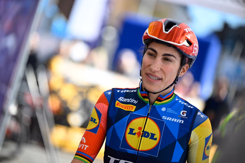 Italian Elisa Balsamo of Lidl-Trek pictured at the start of the women's race of the 'Scheldeprijs' one day cycling event, 130,3km from and to Schoten on Wednesday 08 April 2026. BELGA PHOTO TOM GOYVAERTS