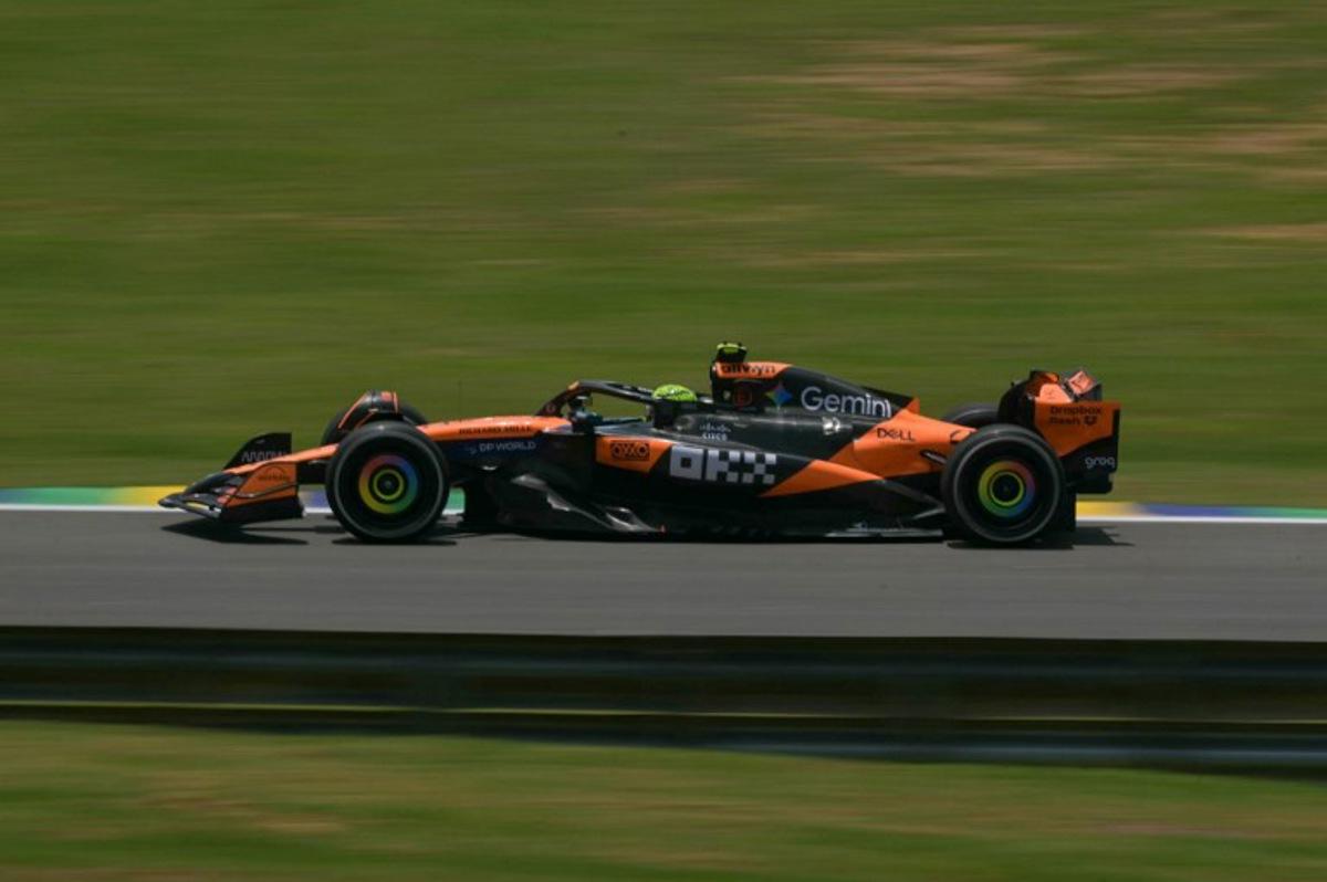 McLaren's British driver Lando Norris drives during the practice session of the Sao Paulo Formula One Grand Prix at the Jose Carlos Pace racetrack, aka Interlagos, in Sao Paulo, Brazil on November 7, 2025. Nelson ALMEIDA / AFP