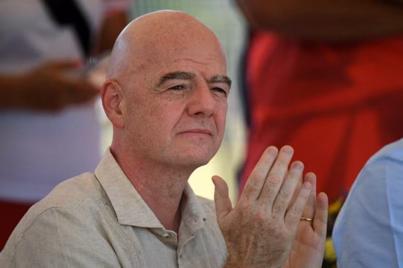FIFA's president Gianni Infantino applauds during a visit to a sports complex in Cali, Colombia, on August 7, 2026. Jaime SALDARRIAGA / AFP