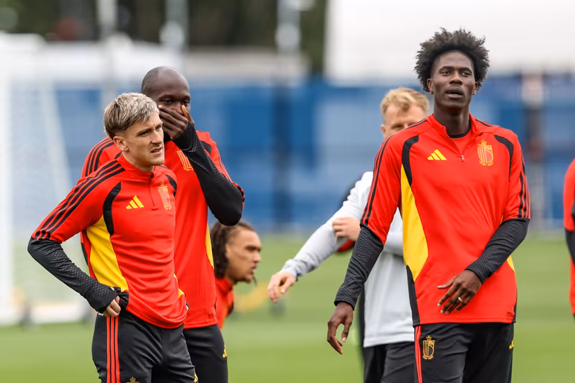 Belgium's Alexis Saelemaekers, Belgium's Romelu Lukaku and Belgium's Amadou Onana pictured during a training session of Belgian national soccer team Red Devils, on Tuesday 30 June 2026 in their base camp, home of the Seattle Sounders, Renton, Seattle, USA. The Rode Duivels - Diables Rouges qualified for the knockout stage of the 2026 FIFA World Cup, where they'll meet Senegal in the round of 32 on July 1st. BELGA PHOTO BRUNO FAHY