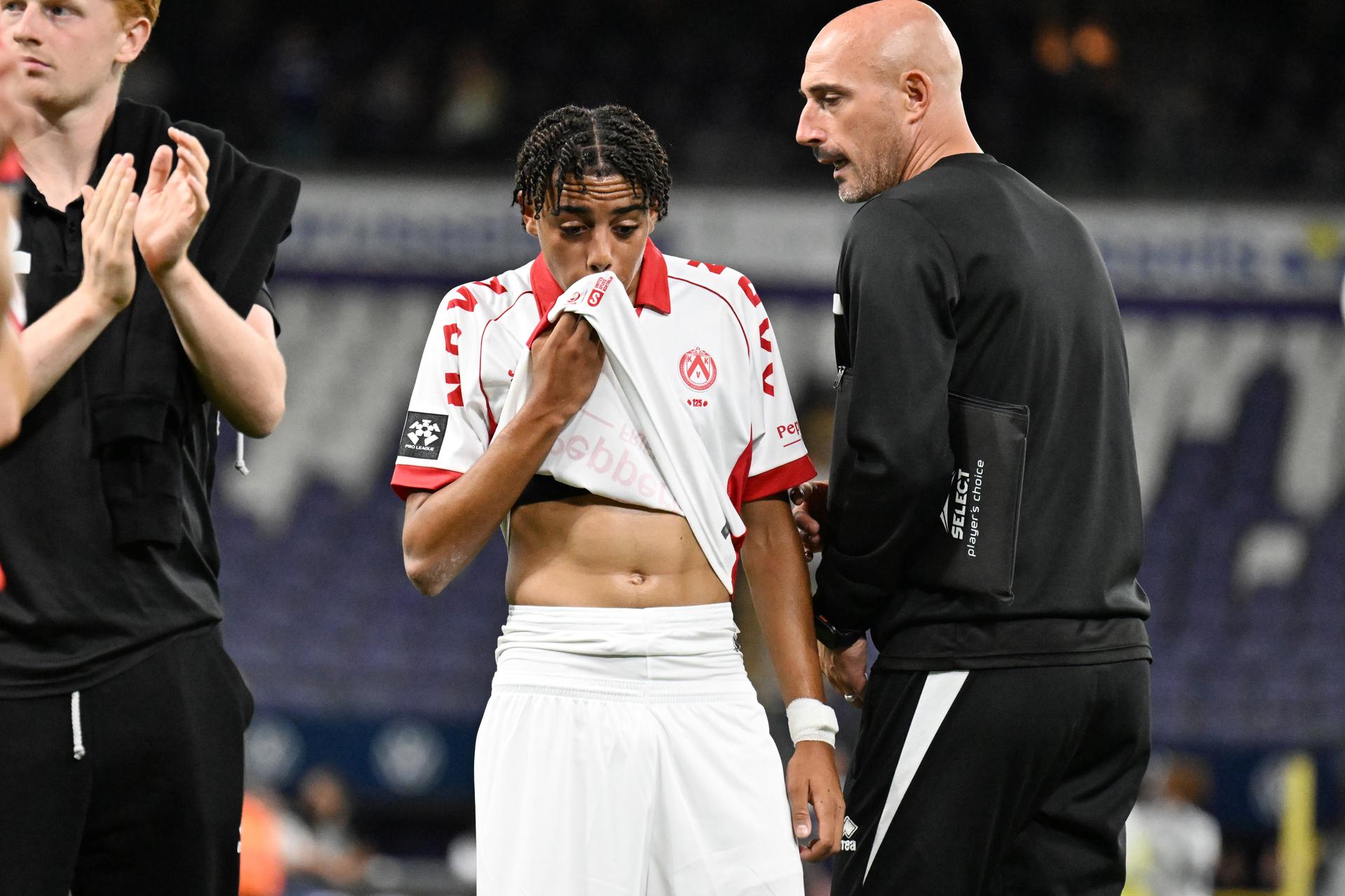 Kortrijk's Anthony Philips looks dejected after losing a soccer match between RSC Anderlecht and KV Kortrijk, Thursday 3 September 2026 in Brussels, on day 3 of the 2026-2027 'Jupiler Pro League' first division of the Belgian championship. The match was postponed so Anderlecht could prepare for European play-offs. BELGA PHOTO MAARTEN STRAETEMANS