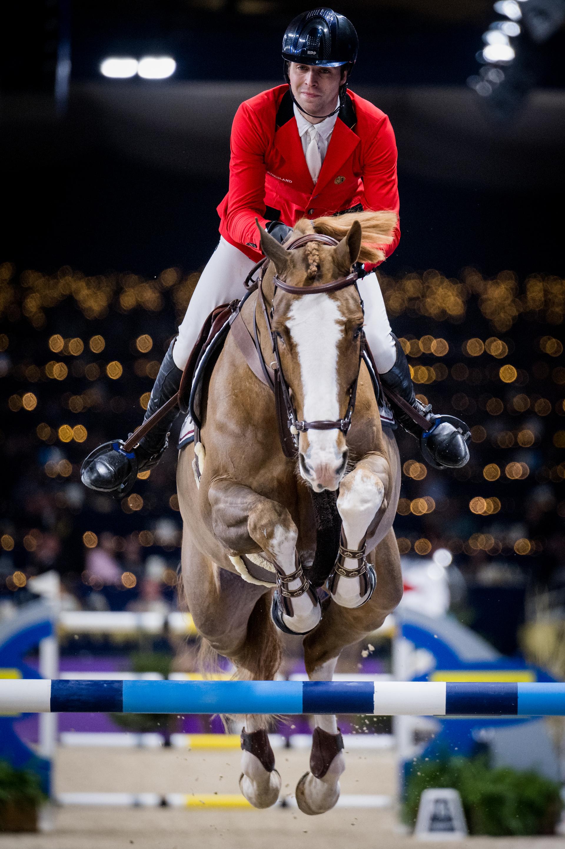 Belgian Jordy van Massenhove with Gaga E D'Augustijn pictured in action during the FEI World Cup Jumping competition at the 'Vlaanderens Kerstjumping - Memorial Eric Wauters' equestrian event in Mechelen on Friday 30 December 2022. BELGA PHOTO JASPER JACOBS