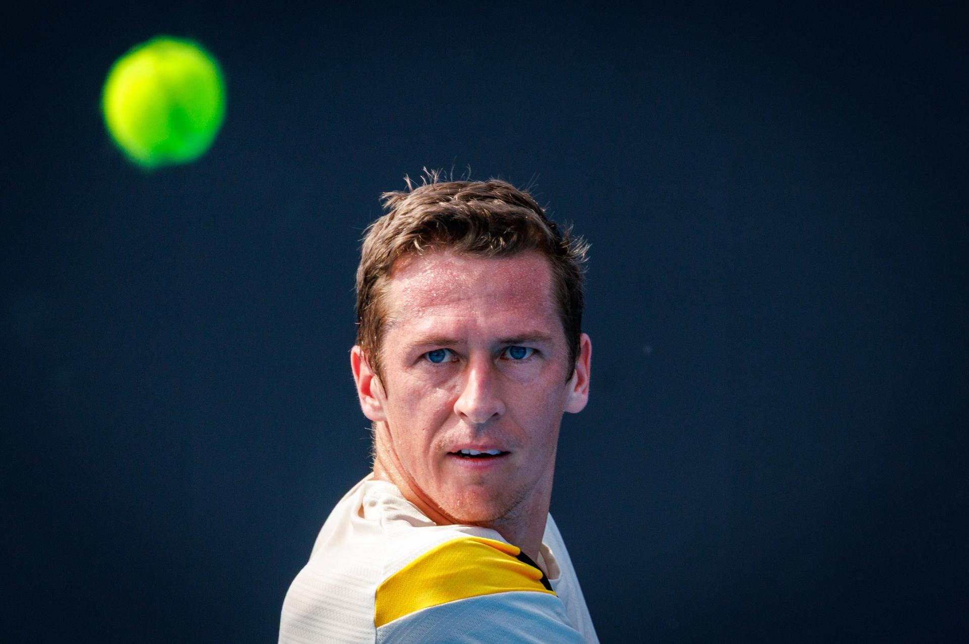 Belgium's Kimmer Coppejans pictured in action during a third round qualifying match in the men's singles against USA's Svajda at the Australian Open, Melbourne Park, Melbourne on Thursday 15 January 2026. BELGA PHOTO PATRICK HAMILTON --- BENELUX ONLY ---