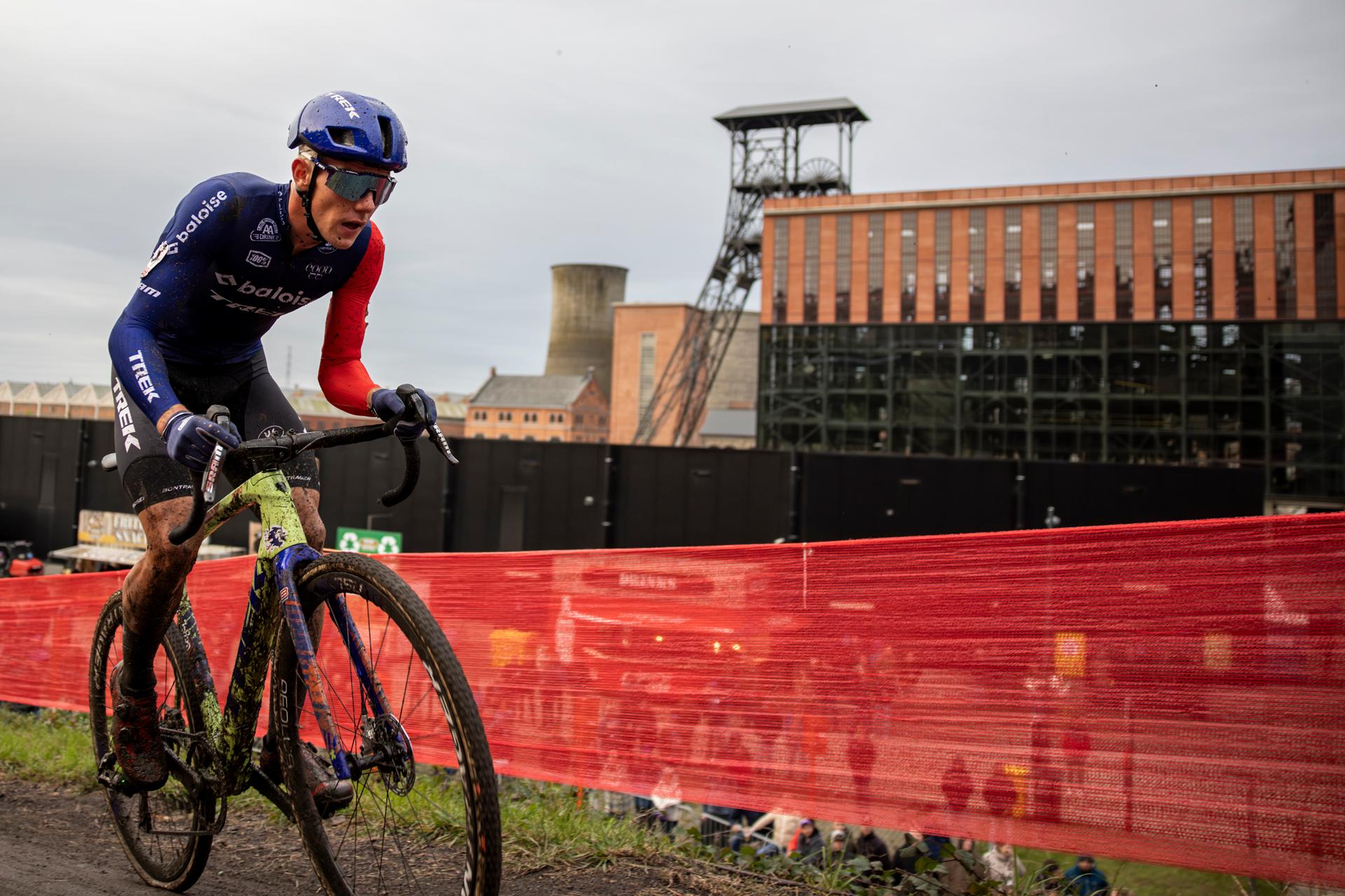 Belgian Thibau Nys pictured in action during the men elite race of the 'Exact Cross Beringen' cyclocross cycling event, Saturday 12 October 2024 in Beringen, race 1/7 of the Exact Cross competition. BELGA PHOTO DAVID PINTENS