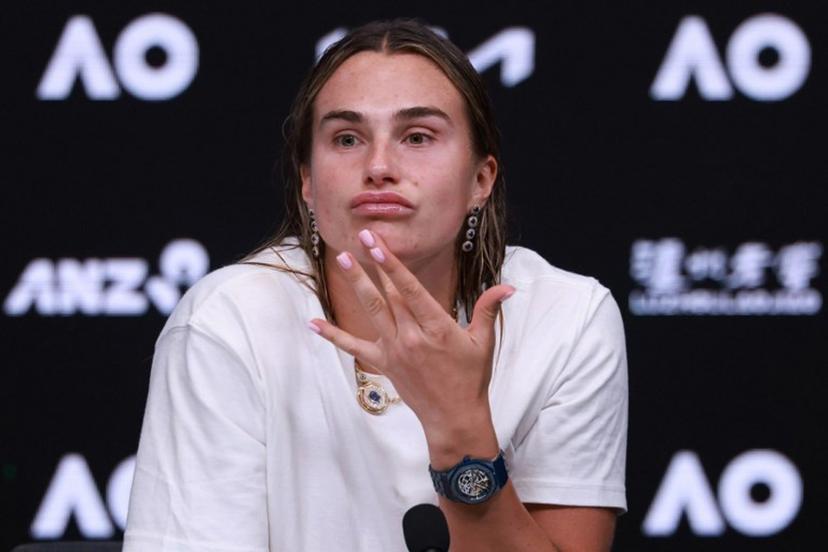Belarus' Aryna Sabalenka speaks during a press conference after her defeat against Kazakhstan's Elena Rybakina during their women's singles final match on day fourteen of the Australian Open tennis tournament in Melbourne on January 31, 2026. DAVID GRAY / AFP