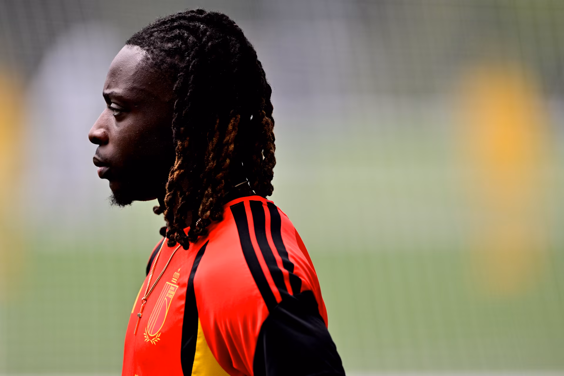 Belgium's Jeremy Doku pictured during a training session of Belgian national soccer team Red Devils in their base camp, home of the Seattle Sounders, Renton, Seattle, USA, on Friday 19 June 2026. The Red Devils prepare for their next game in the group stage of the 2026 FIFA World Cup. BELGA PHOTO DIRK WAEM