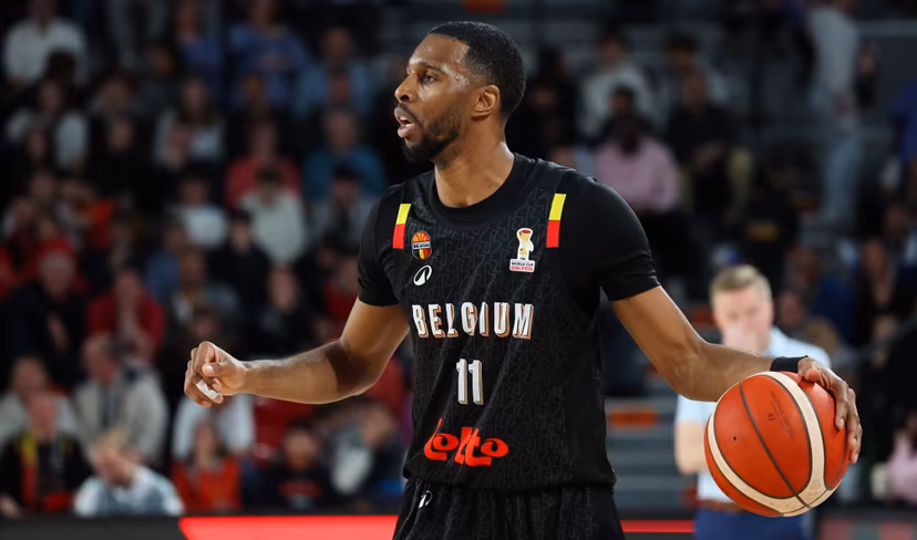 Belgium's Loic Schwartz pictured in action during a basketball match between Belgian national team Belgian Lions and Finland, Friday 27 February 2026 in Charleroi, qualifier 3/6 for the men's 2027 FIBA World Championships. BELGA PHOTO VIRGINIE LEFOUR