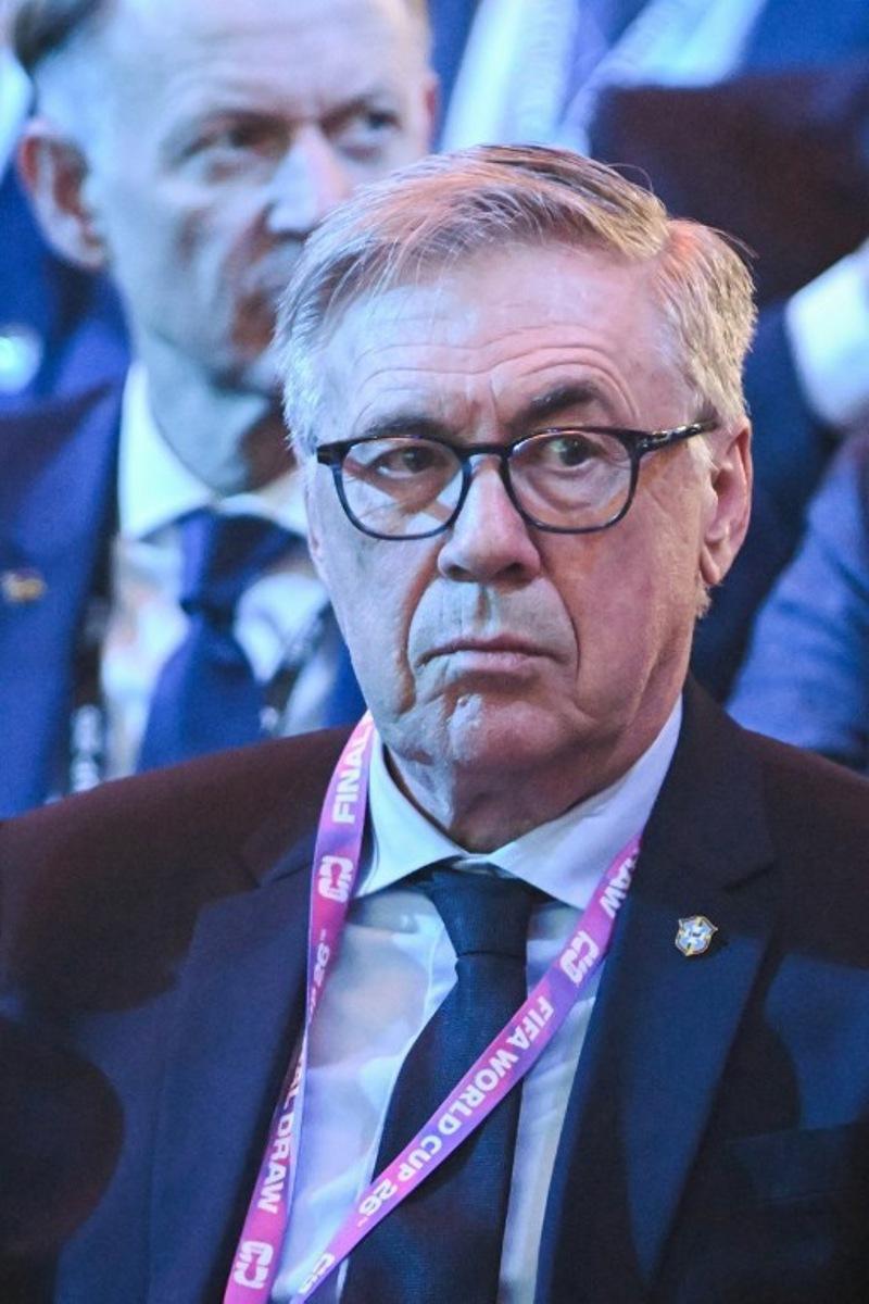 Brazil's Italian head coach Carlo Ancelotti is seen prior the draw for the 2026 FIFA Football World Cup taking place in the US, Canada and Mexico, at the Kennedy Center, in Washington, DC, on December 5, 2025. SAUL LOEB / AFP