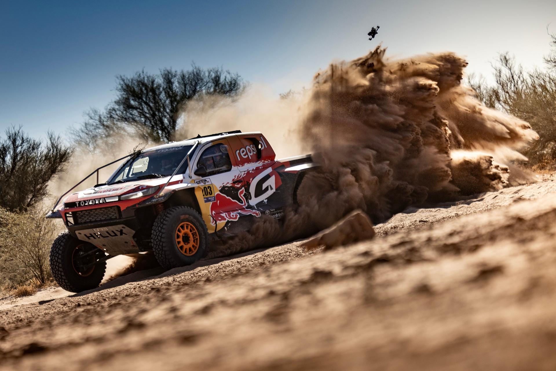 ATTENTION EDITORS - HAND OUT PICTURES - EDITORIAL USE ONLY - MANDATORY CREDIT 'Toyota Gazoo Racing' This handout picture, distributed by Eric Dupain, shows Seth Quintero and Andrew Short during the Desafio Ruta 40 rally race, in San Juan, Argentina. PHOTO HANDOUT TOYOTA GAZOO RACING *** Belga and Belga Editorial Board decline all responsibility regarding the content of this picture. ***