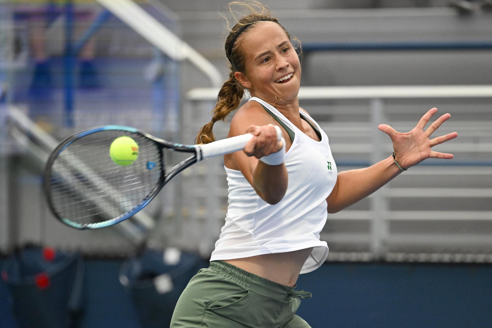 Belgian Hanne Vandewinkel pictured during a tennis game against Bulgarian Tomova, in the second round of the qualifications for the women's singles of the 2025 US Open Grand Slam tennis tournament in New York City, USA, Thursday 21 August 2025. BELGA PHOTO TONY BEHAR