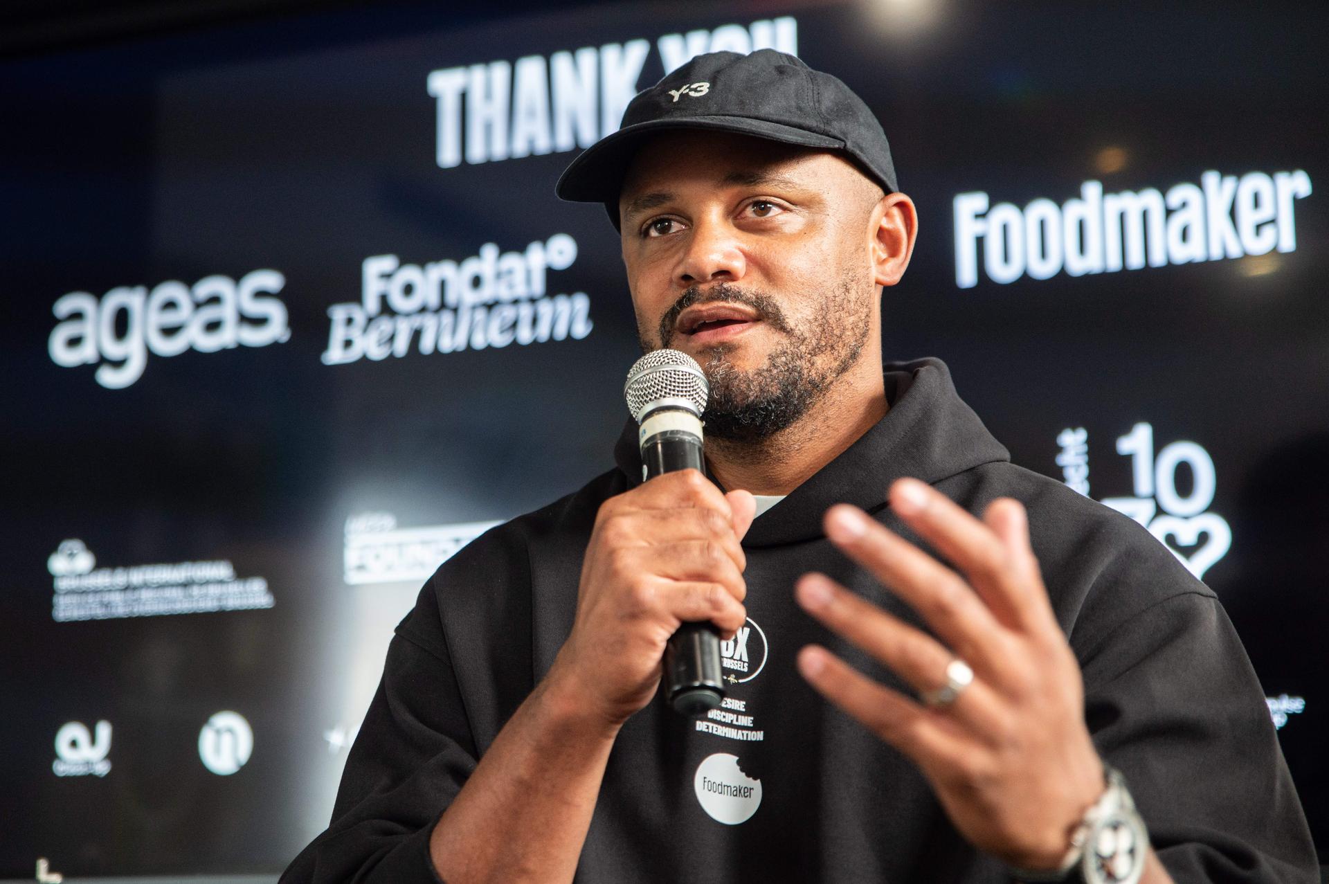 Former international player and FC Bayern's Head Coach Vincent Kompany delivers a speech at a press conference to announce the partnership between the BX Brussels soccer club and Foodmaker on Wednesday 23 September 2026 in Brussels. BELGA PHOTO EMILE WINDAL
