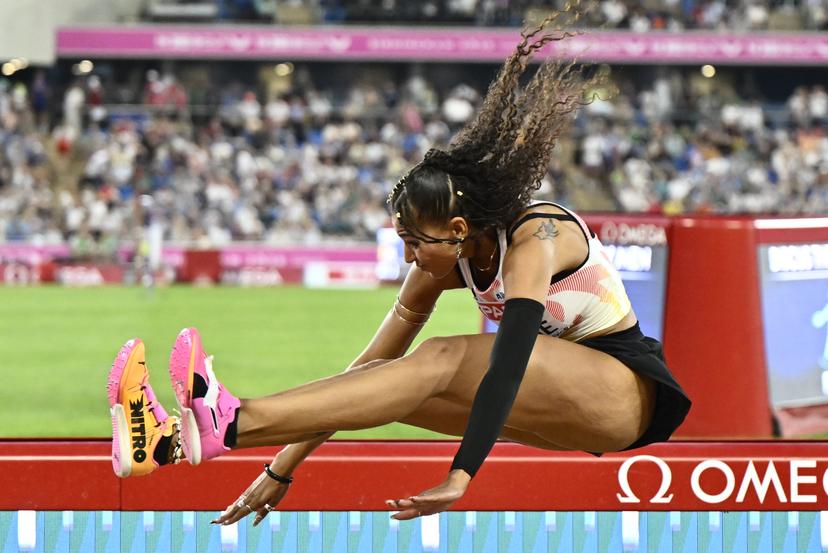 Belgian Saliyya Guisse pictured in action during the women's triple jump event on the fourth day of the European Athletics Championships (August 10-18) in Birmingham, United Kingdom, on Thursday 13 August 2026. BELGA PHOTO ERIC LALMAND