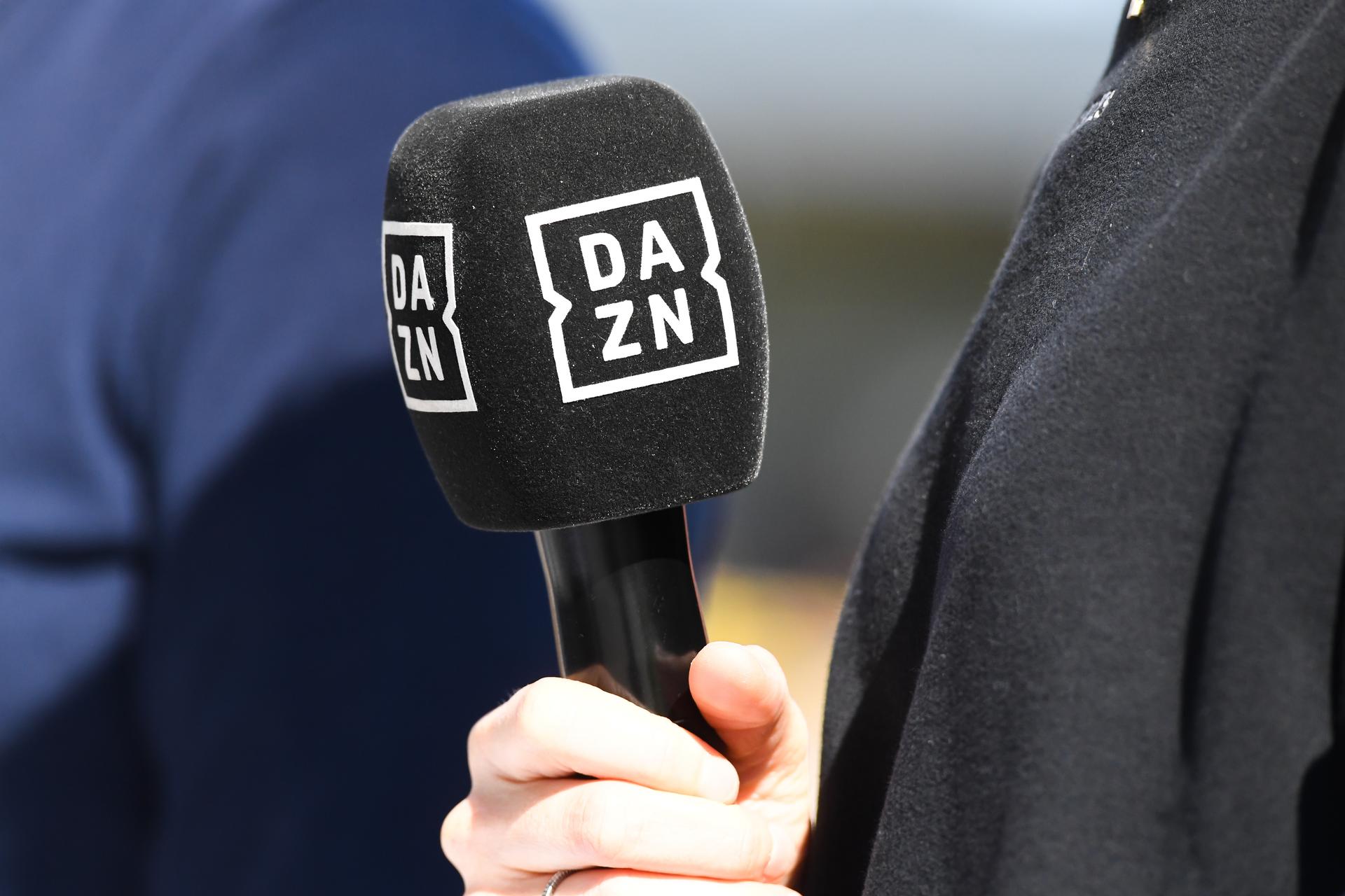 DAZN microphone pictured before a soccer match between Sint-Truidense V.V. and KRC Genk, Sunday 28 September 2025 in Sint-Truiden, on day 9 of the 2025-2026 'Jupiler Pro League' first division of the Belgian championship. BELGA PHOTO JILL DELSAUX