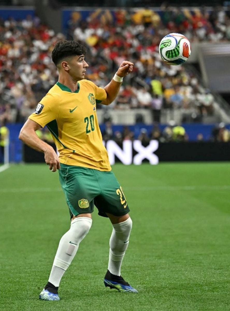 Australia's forward #20 Cristian Volpato controls the ball during the 2026 World Cup round of 32 football match between Australia and Egypt at the Dallas Stadium in Arlington on July 3, 2026. Paul ELLIS / AFP