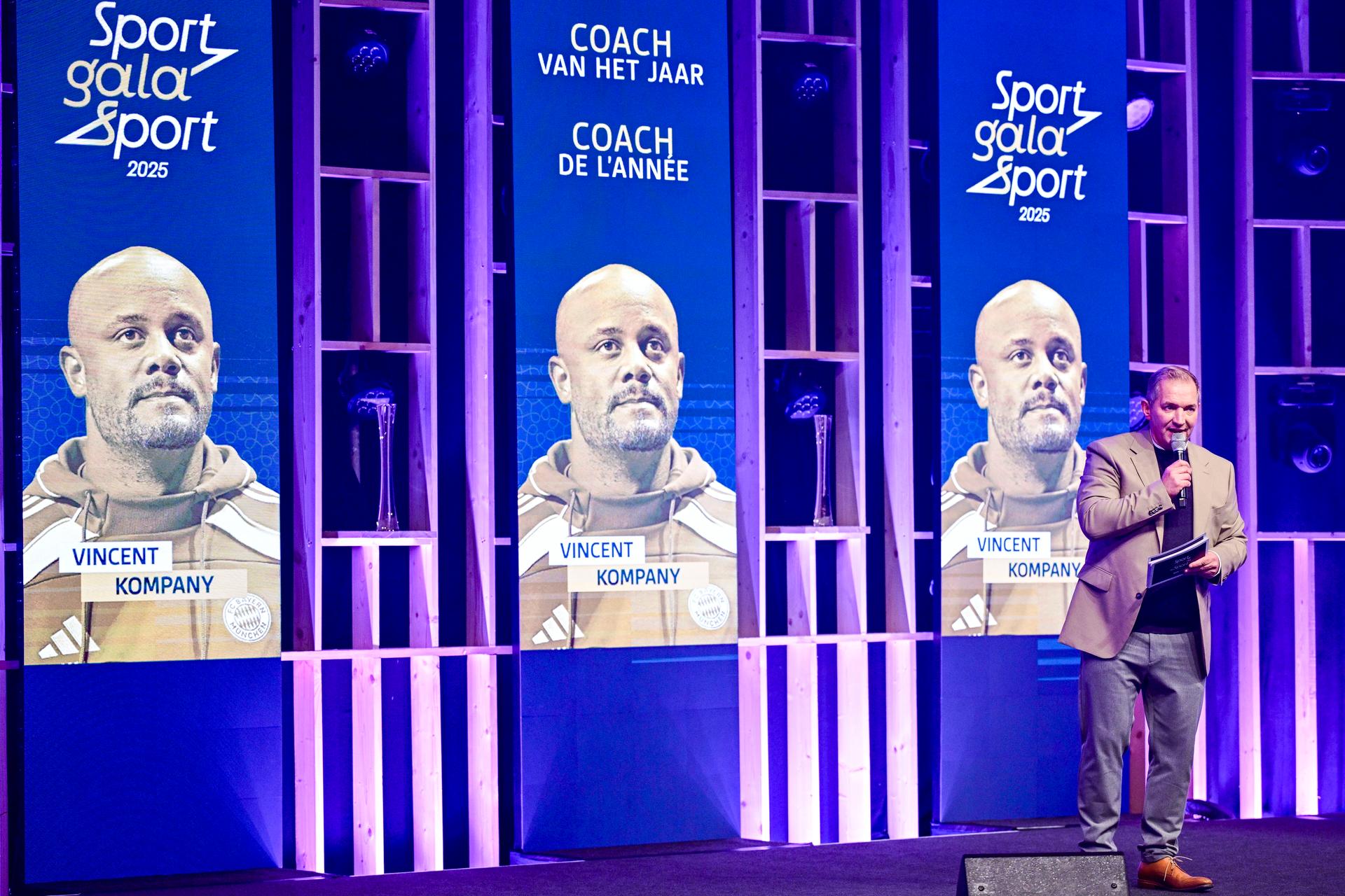 Vincent Kompany wins the 'Coach van het Jaar / Coach de l'Année 2026' award at the 'Sportgala' award show, to announce the sport women and men of the year 2025, Sunday 14 December 2025 in Schelle. BELGA PHOTO DIRK WAEM