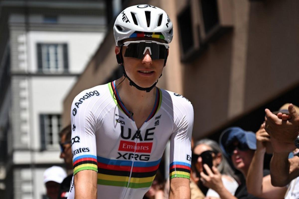 Slovenia's rider Tadej Pogacar of team UAE Emirates - XRG prepares to take the start of the first stage of the Men's Tour of Switzerland (Tour de Suisse) cycling race, in Sondrio, Italy, on June 17, 2026. Marco BERTORELLO / AFP