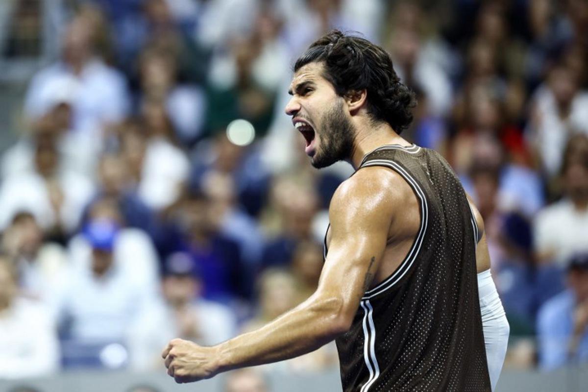 Spain's Carlos Alcaraz celebrates a point during the men's singles second round tennis match against Portugal's Jaime Faria on day four of the US Open tennis tournament at the USTA Billie Jean King National Tennis Center in New York City on September 2, 2026. CHARLY TRIBALLEAU / AFP