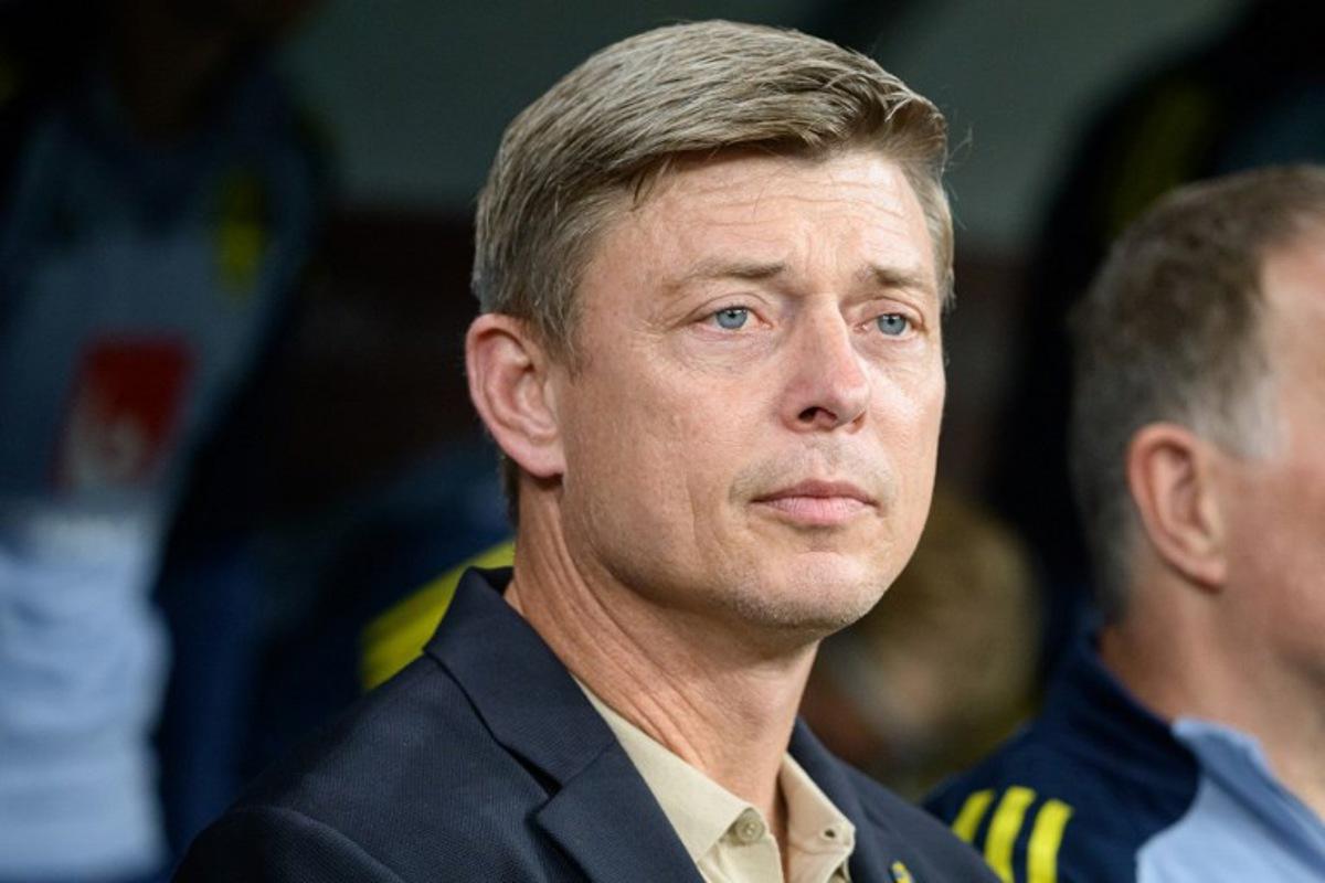 Sweden's Danish head coach Jon Dahl Tomasson looks on ahead of the FIFA World Cup 2026 Group B European qualification football match between Slovenia and Sweden, at the Stozice Stadium in Ljubljana, on September 5, 2025. Jure Makovec / AFP